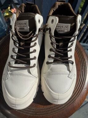 Parrot White and Brown High-Top Sneakers